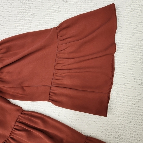 Amanda Uprichard Maroon Alexis Bell Sleeve Mini Dress Size Extra Small - Picture 5 of 8
